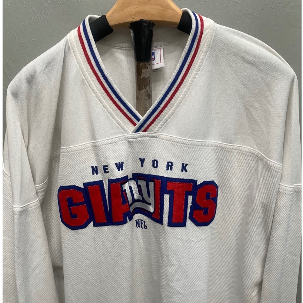 Vintage New‎ York Giants NFL Sweatshirt Mens 2XL White V-Neck  Pullover